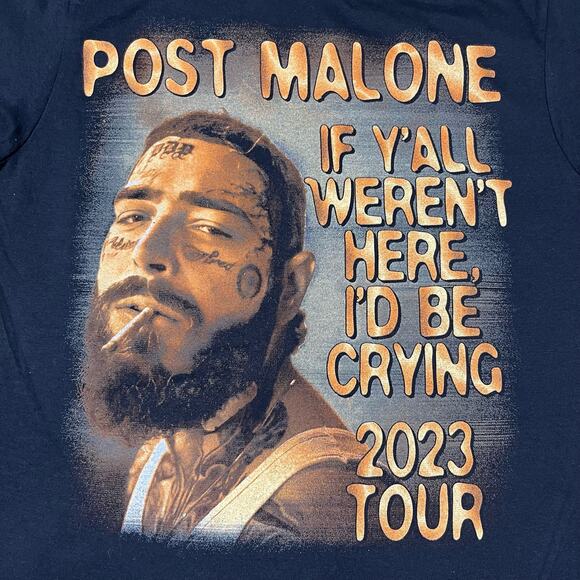 Post Malone Shirt Adult Sz S 2023 Tour I'd be Crying Concert New - Picture 2 of 5